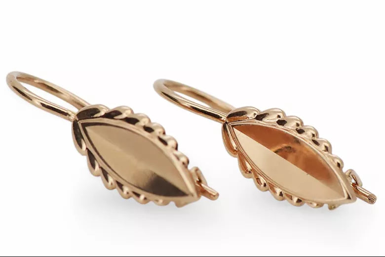 Vintage rose pink 14k 585 gold Vintage leaf earrings ven078