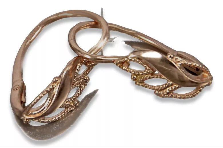 Vintage rose pink 14k 585 gold Vintage leaf earrings ven092