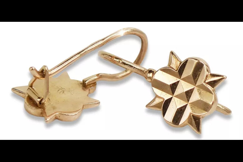 Vintage rose pink 14k 585 gold Vintage leaf earrings ven098