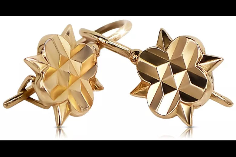 Vintage rose pink 14k 585 gold Vintage leaf earrings ven098