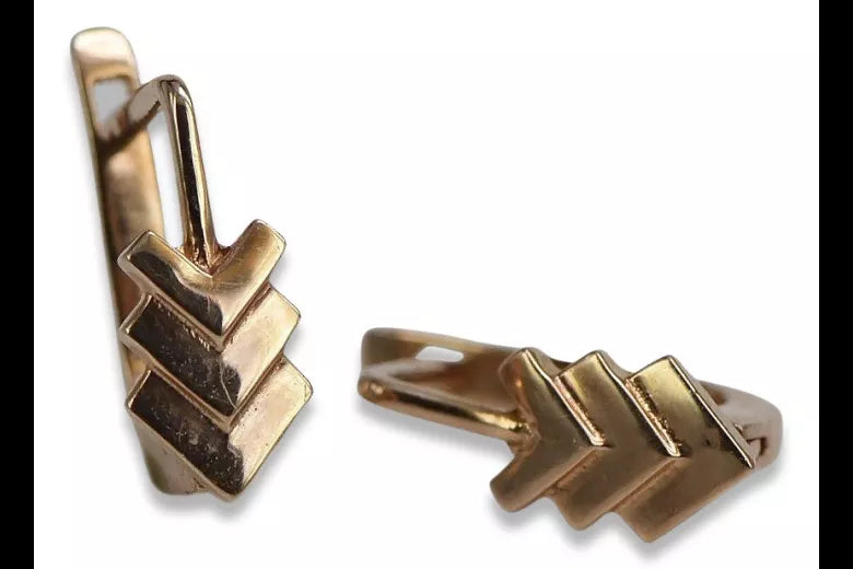 Vintage rose pink 14k 585 gold Vintage leaf earrings ven100