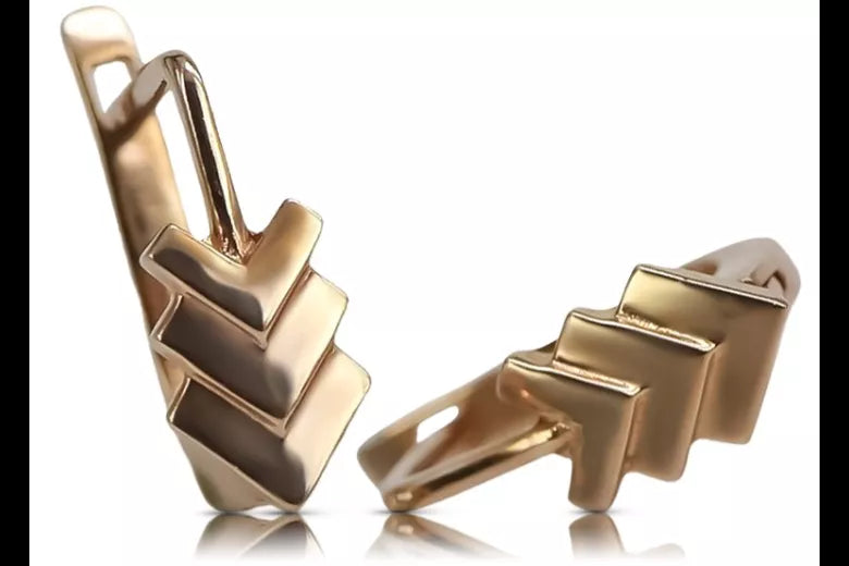 Vintage rose pink 14k 585 gold Vintage leaf earrings ven100