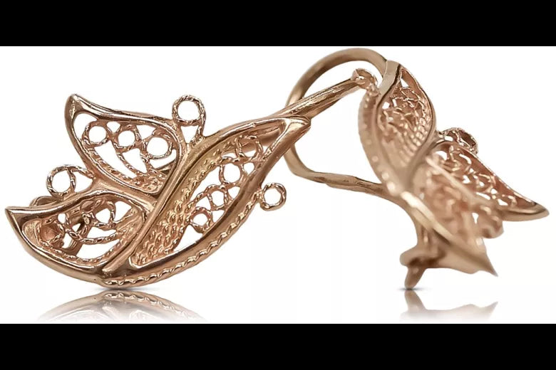 Vintage rose pink 14k 585 gold  Vintage leaf earrings ven104