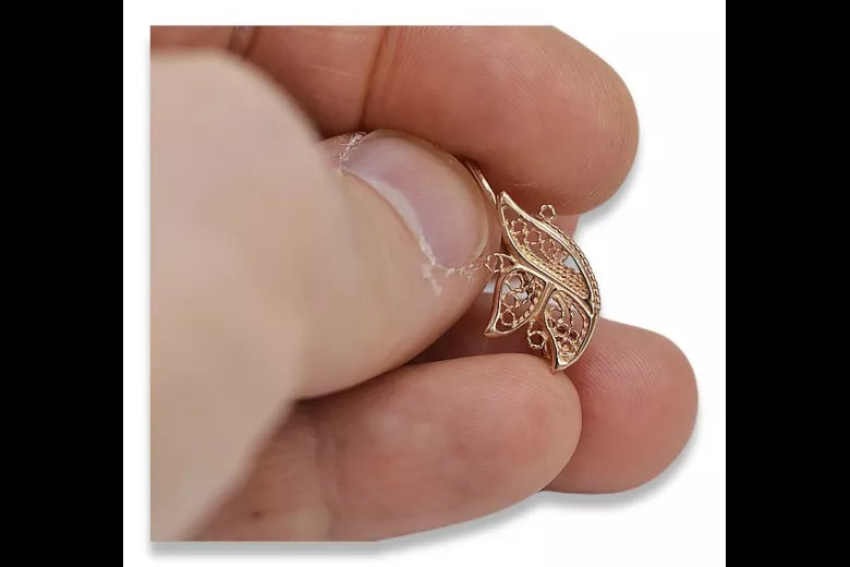 Vintage rose pink 14k 585 gold Vintage leaf earrings ven104