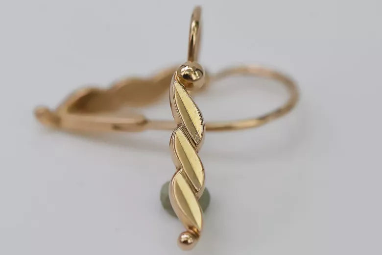 Vintage rose pink 14k 585 gold Vintage leaf earrings ven105