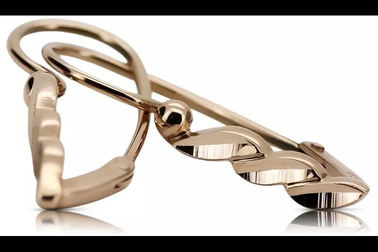 Vintage rose pink 14k 585 gold Vintage leaf earrings ven105