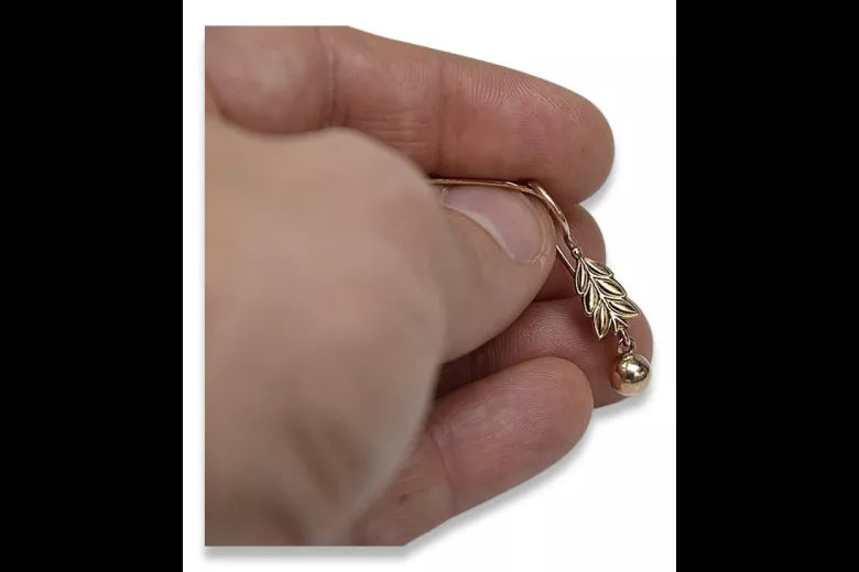 Vintage rose pink 14k 585 gold Vintage leaf earrings ven107