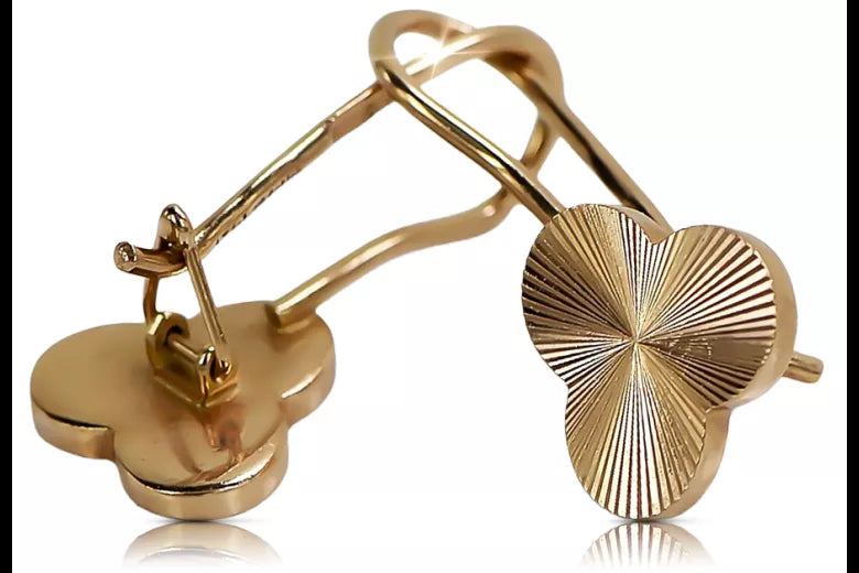 Vintage rose pink 14k 585 gold Vintage leaf earrings ven108