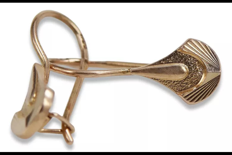 Vintage rose pink 14k 585 gold Vintage leaf earrings ven112