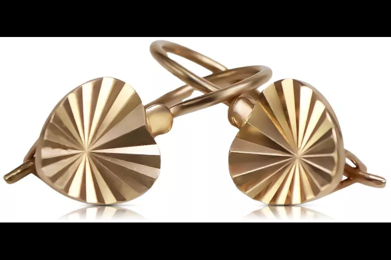 Vintage rose pink 14k 585 gold  Vintage leaf earrings ven113