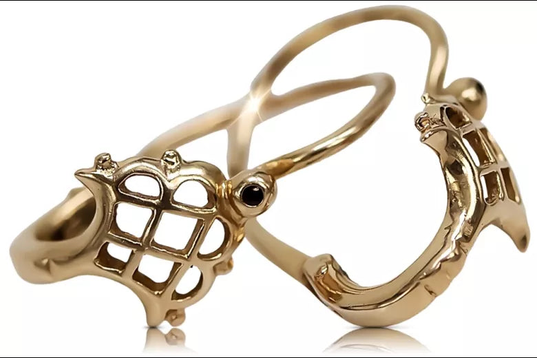 Vintage rose pink 14k 585 gold Vintage leaf earrings ven114