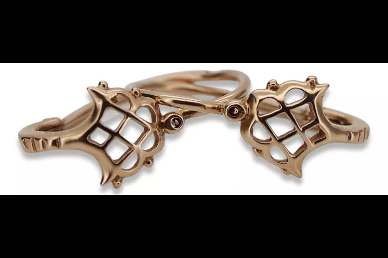 Vintage rose pink 14k 585 gold Vintage leaf earrings ven114