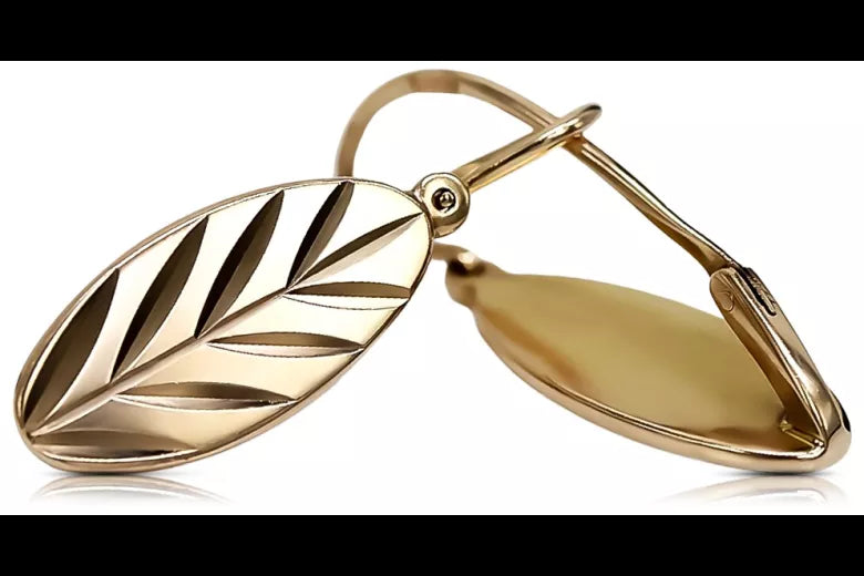 Vintage rose pink 14k 585 gold  Vintage leaf earrings ven116