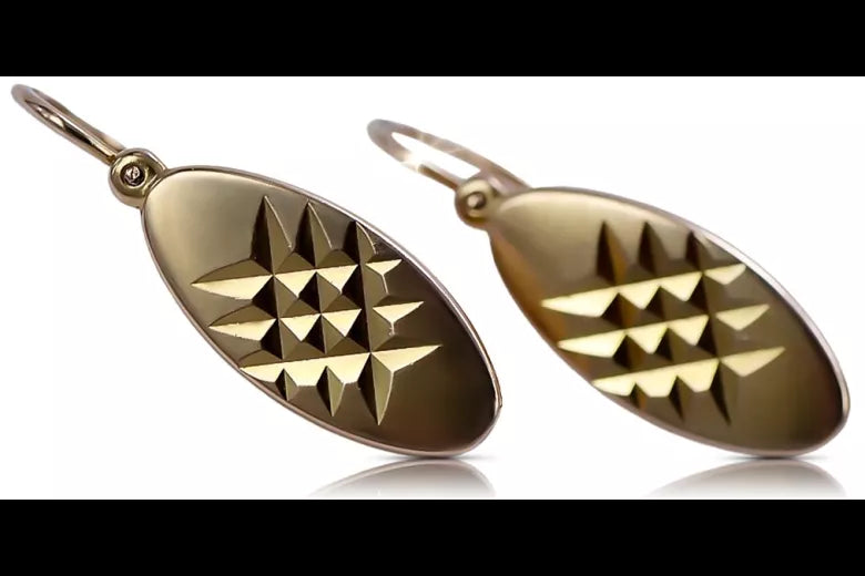 Vintage rose pink 14k 585 gold Vintage leaf earrings ven117