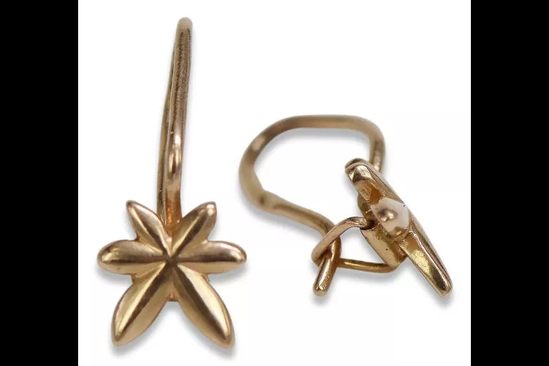 Vintage rose pink 14k 585 gold Vintage leaf earrings ven118