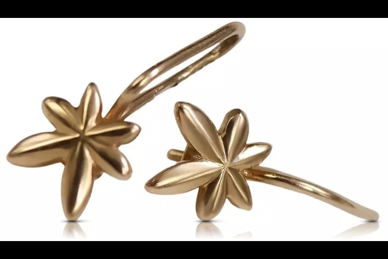 Vintage rose pink 14k 585 gold  Vintage leaf earrings ven118