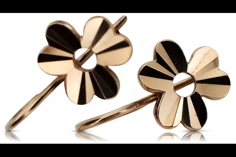 Vintage rose pink 14k 585 gold  Vintage leaf earrings ven120