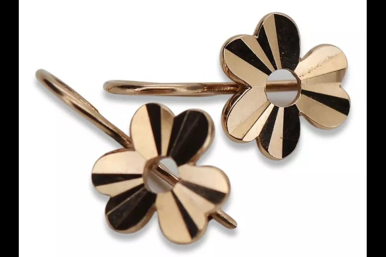 Vintage rose pink 14k 585 gold Vintage leaf earrings ven120
