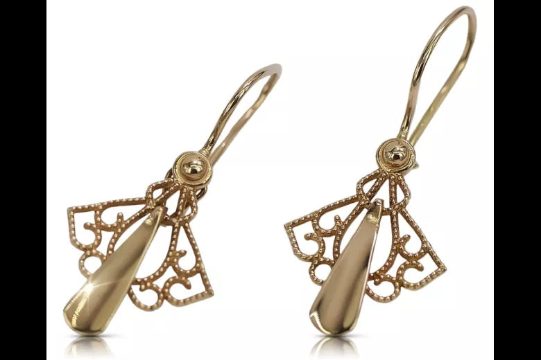 Vintage rose pink 14k 585 gold Vintage leaf earrings ven127