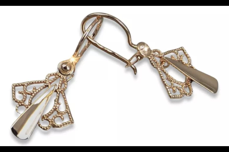 Vintage rose pink 14k 585 gold Vintage leaf earrings ven127