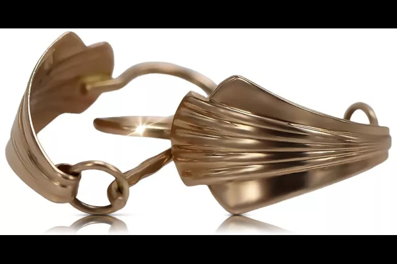 Vintage rose pink 14k 585 gold Vintage leaf earrings ven129