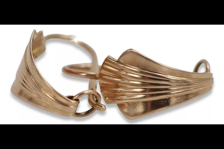 Vintage rose pink 14k 585 gold Vintage leaf earrings ven129