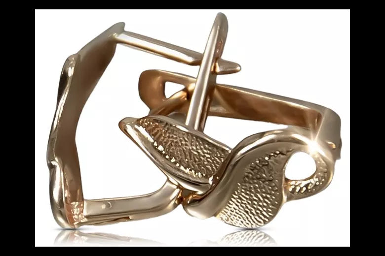 Vintage rose pink 14k 585 gold Vintage leaf earrings ven133