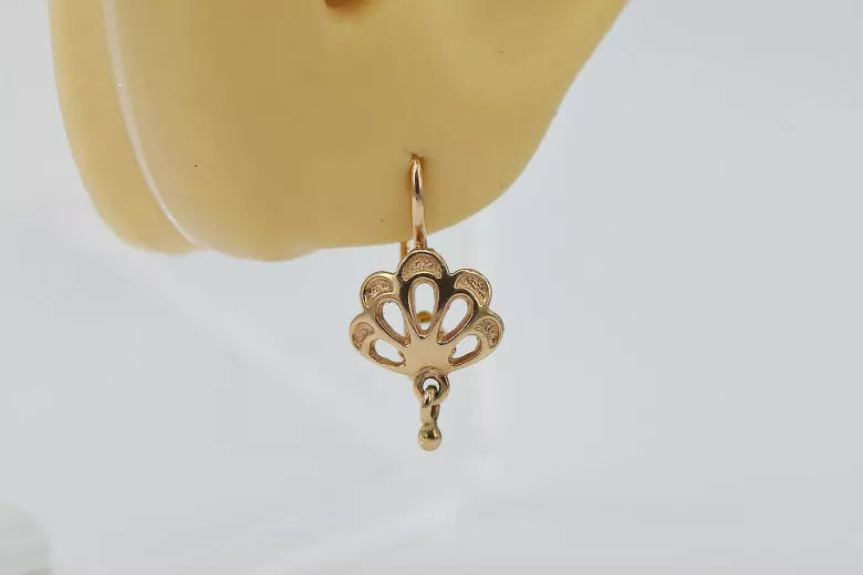 Vintage rose pink 14k 585 gold Vintage leaf earrings ven136