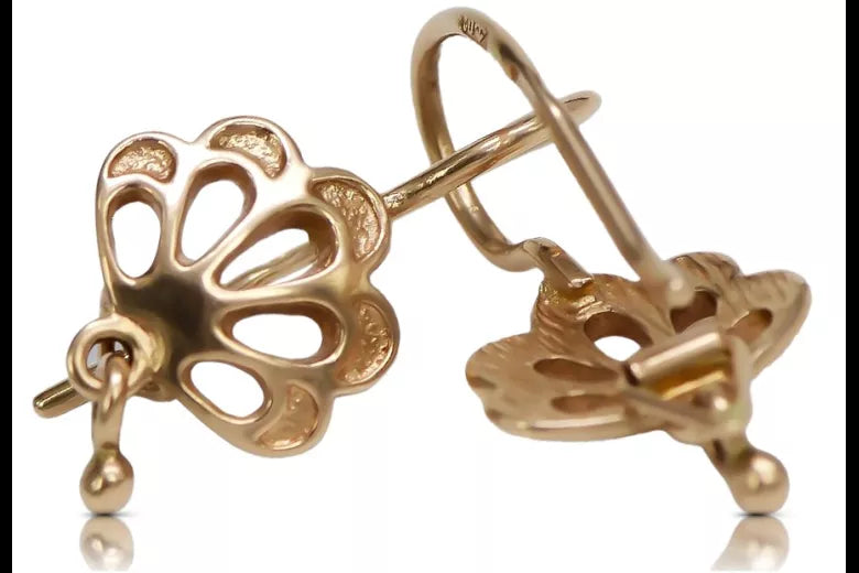 Vintage rose pink 14k 585 gold  Vintage leaf earrings ven136