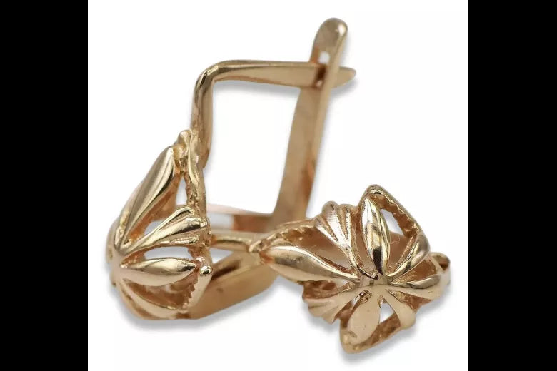 Vintage rose pink 14k 585 gold Vintage leaf earrings ven137