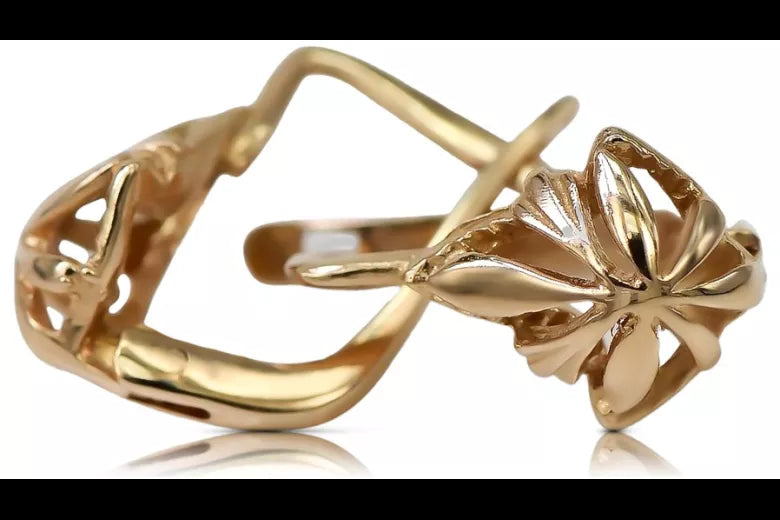 Vintage rose pink 14k 585 gold Vintage leaf earrings ven137