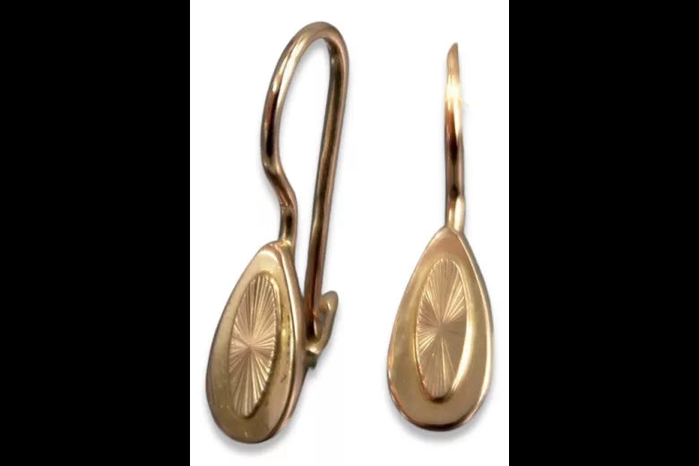 Vintage rose pink 14k 585 gold Vintage leaf earrings ven138