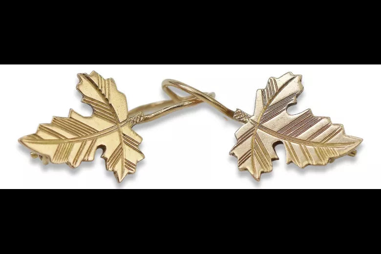 Vintage rose pink 14k 585 gold Vintage leaf earrings ven140