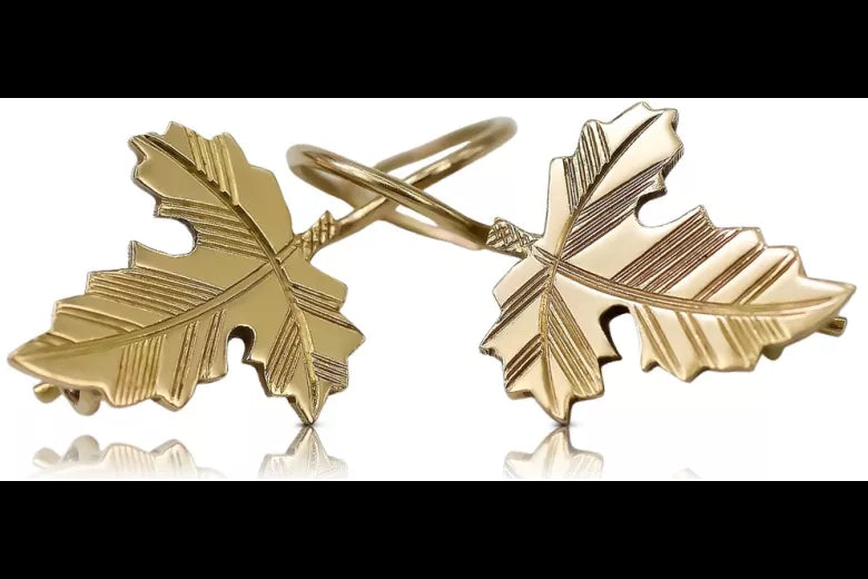 Vintage rose pink 14k 585 gold Vintage leaf earrings ven140