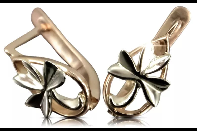 Vintage rose pink 14k 585 gold Vintage leaf earrings ven143