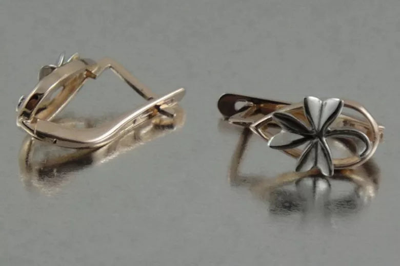 Vintage rose pink 14k 585 gold Vintage leaf earrings ven143