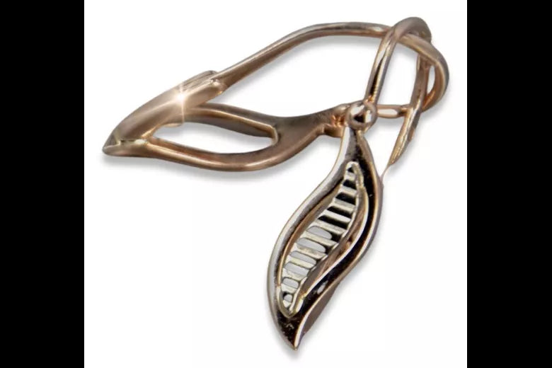 Vintage rose pink 14k 585 gold Vintage leaf earrings ven164