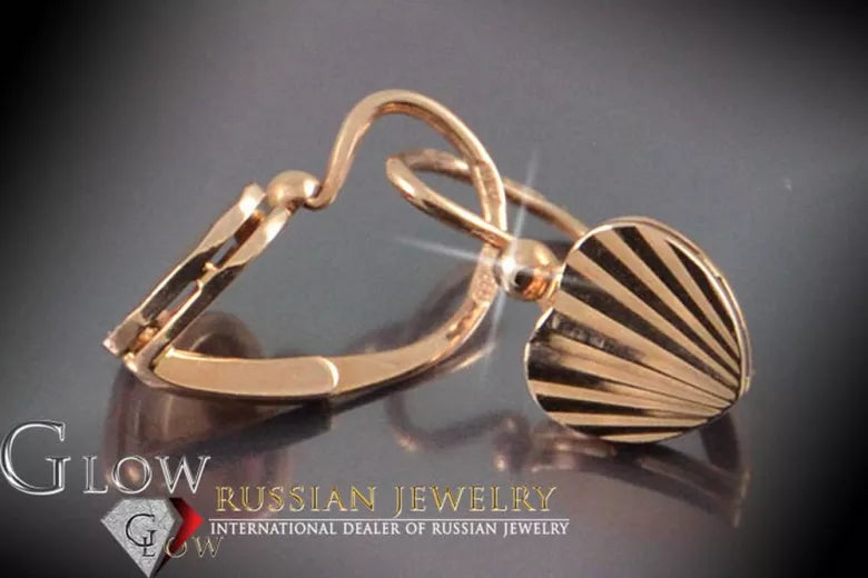 Vintage rose pink 14k 585 gold Vintage leaf earrings ven187