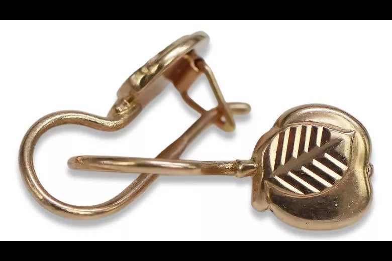 Vintage rose pink 14k 585 gold Vintage leaf earrings ven192