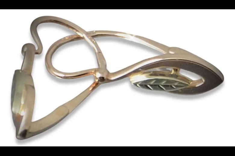 Vintage rose pink 14k 585 gold Vintage leaf earrings ven193