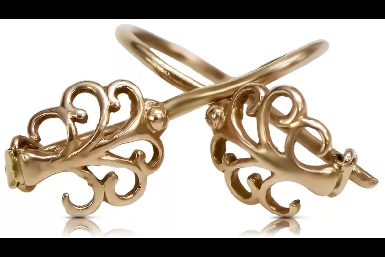 Vintage rose pink 14k 585 gold  Vintage leaf earrings ven201