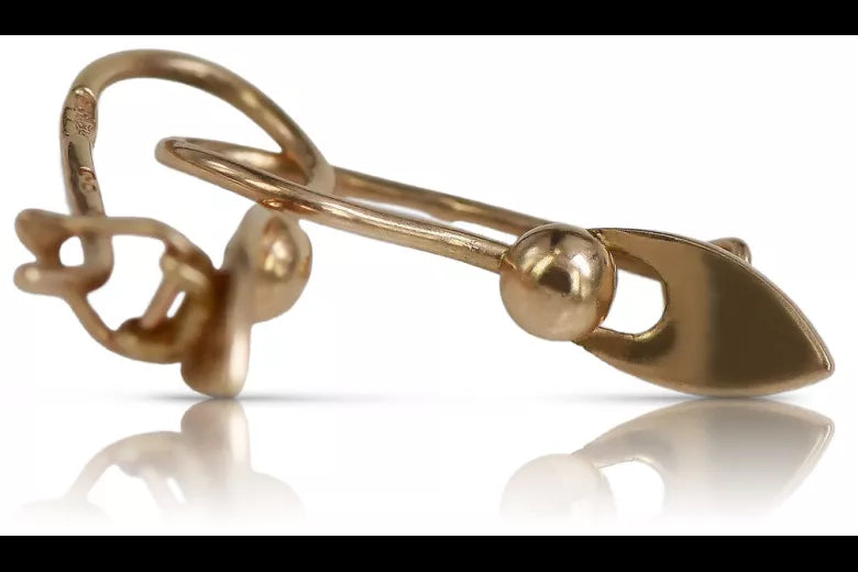 Vintage rose pink 14k 585 gold Vintage leaf earrings ven208