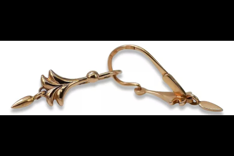 Vintage rose pink 14k 585 gold Vintage leaf earrings ven209