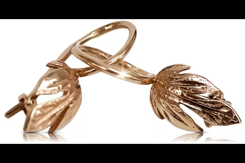 Vintage rose pink 14k 585 gold  Vintage leaf earrings ven210