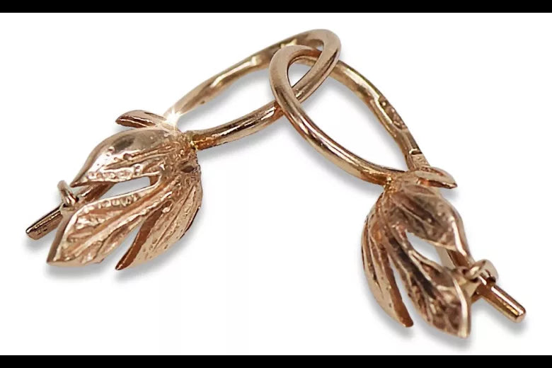 Vintage rose pink 14k 585 gold Vintage leaf earrings ven210