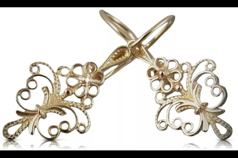 Vintage rose pink 14k 585 gold Vintage leaf earrings ven224