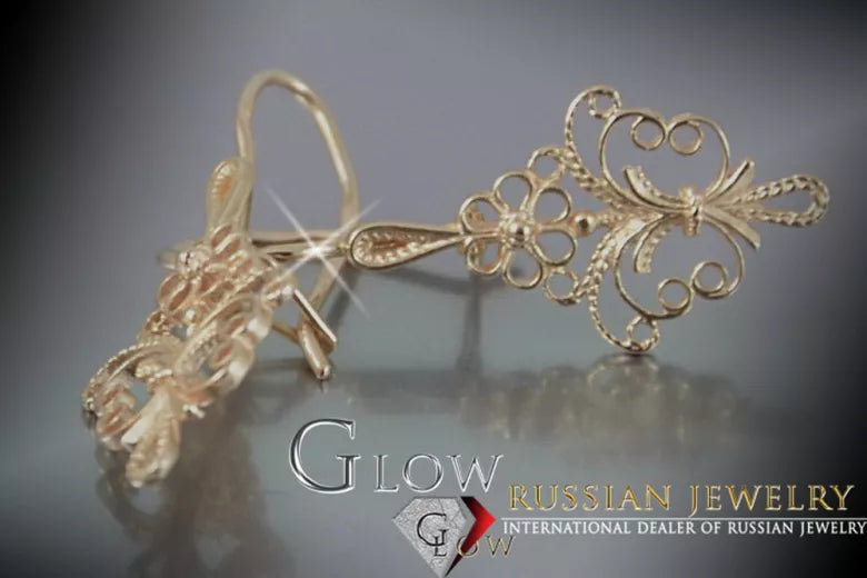 Vintage rose pink 14k 585 gold Vintage leaf earrings ven224