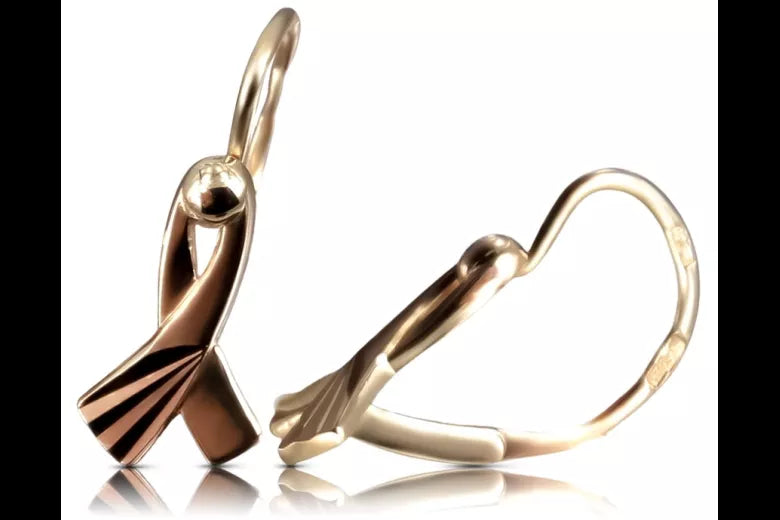 Vintage rose pink 14k 585 gold Vintage leaf earrings ven230