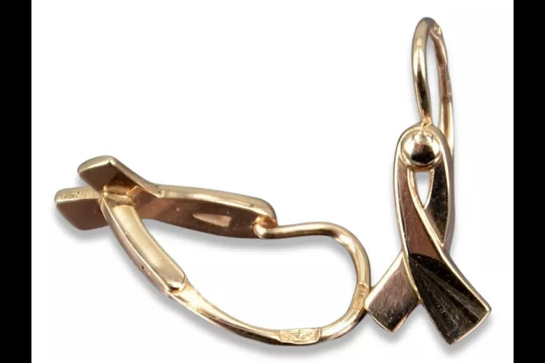 Vintage rose pink 14k 585 gold Vintage leaf earrings ven230