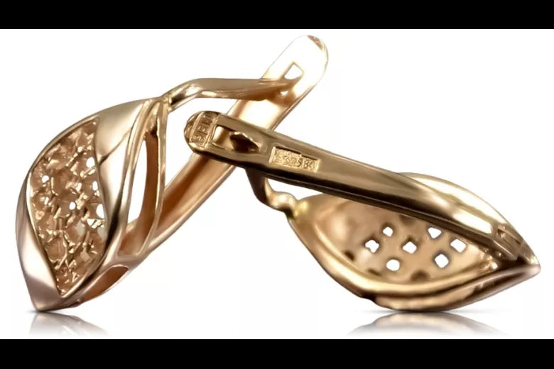 Vintage rose pink 14k 585 gold Vintage leaf earrings ven231